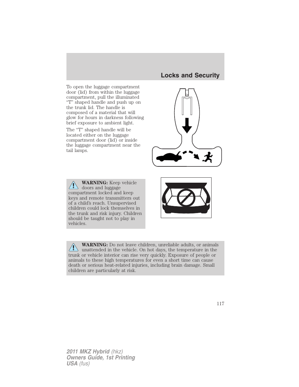 Locks and security | Lincoln 2011 MKZ Hybrid User Manual | Page 117 / 348