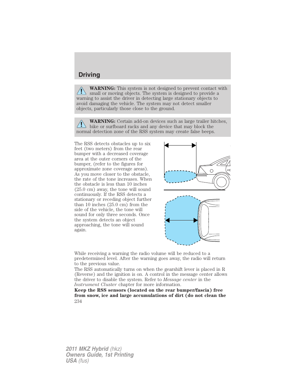 Driving | Lincoln 2011 MKZ Hybrid User Manual | Page 234 / 348