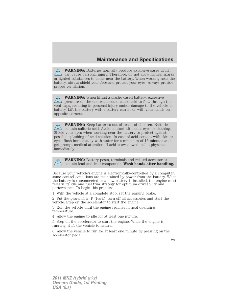 Maintenance and specifications | Lincoln 2011 MKZ Hybrid User Manual | Page 291 / 348