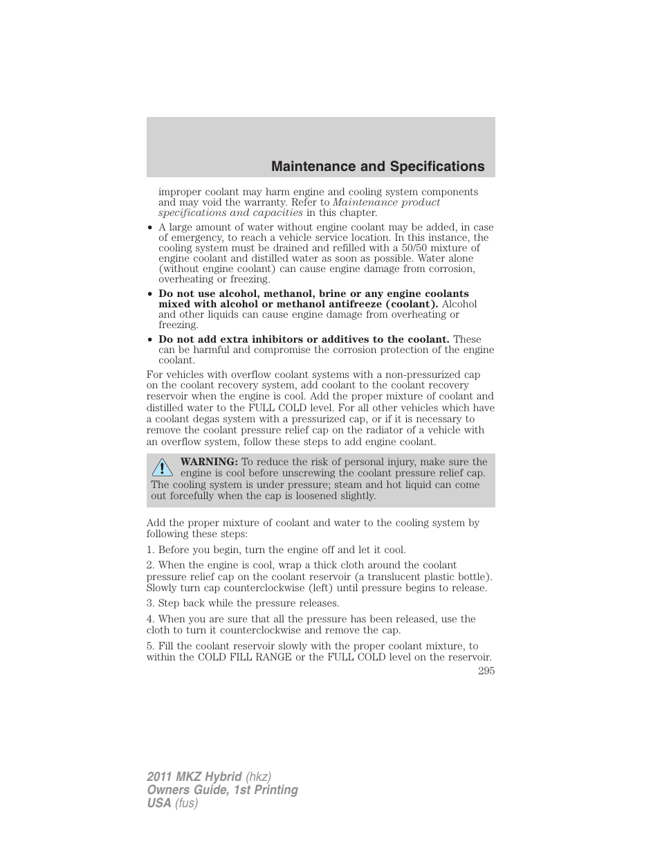 Maintenance and specifications | Lincoln 2011 MKZ Hybrid User Manual | Page 295 / 348