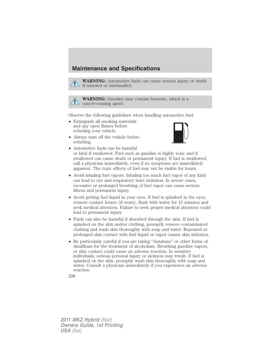 Maintenance and specifications | Lincoln 2011 MKZ Hybrid User Manual | Page 298 / 348