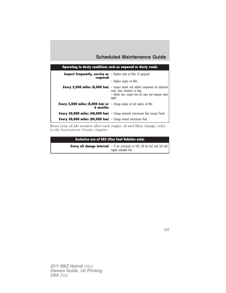Scheduled maintenance guide | Lincoln 2011 MKZ Hybrid User Manual | Page 337 / 348