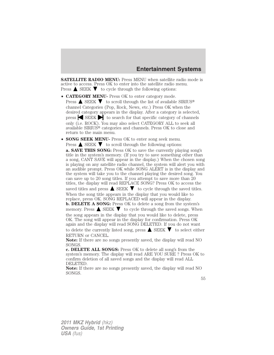 Entertainment systems | Lincoln 2011 MKZ Hybrid User Manual | Page 55 / 348