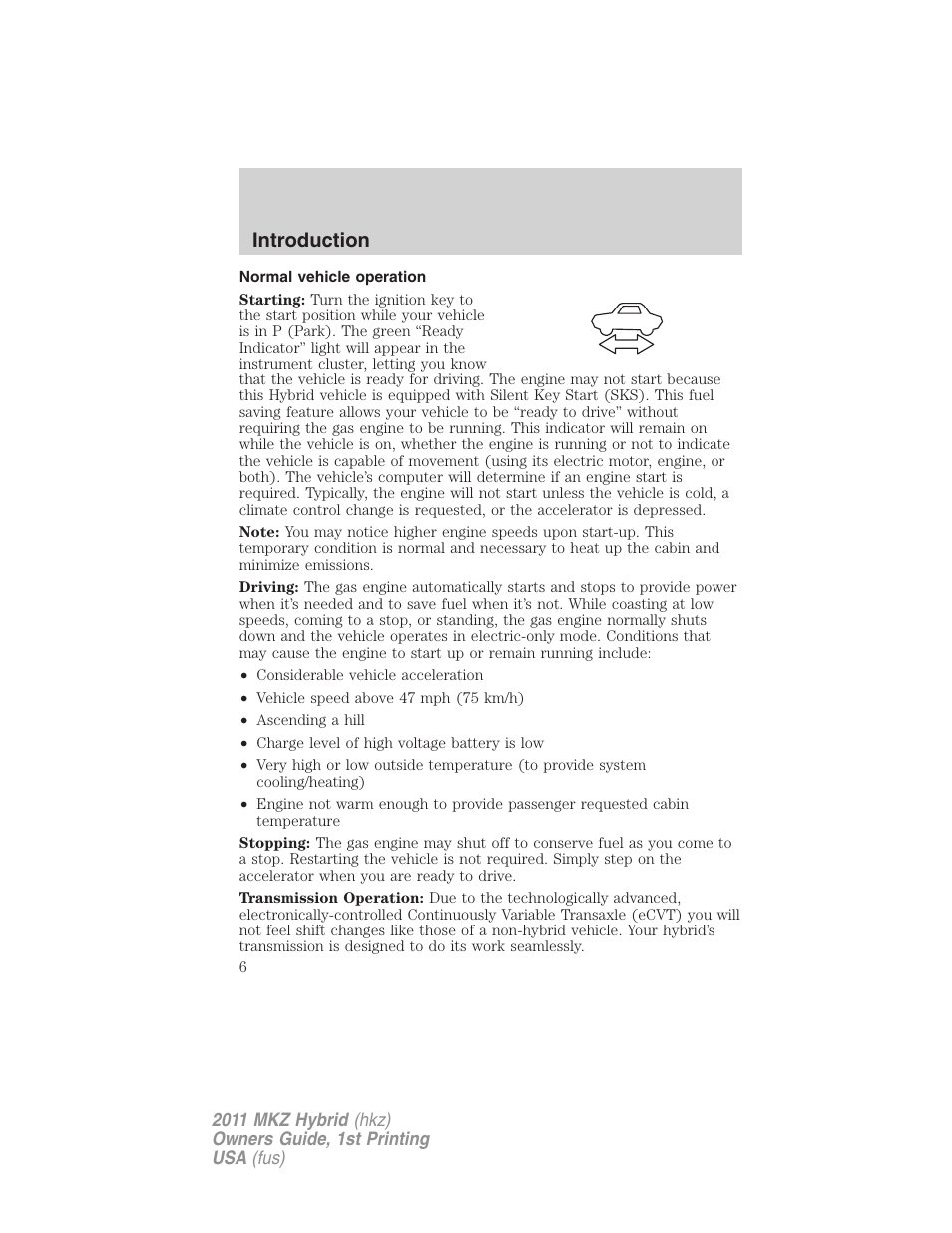 Normal vehicle operation, Introduction | Lincoln 2011 MKZ Hybrid User Manual | Page 6 / 348