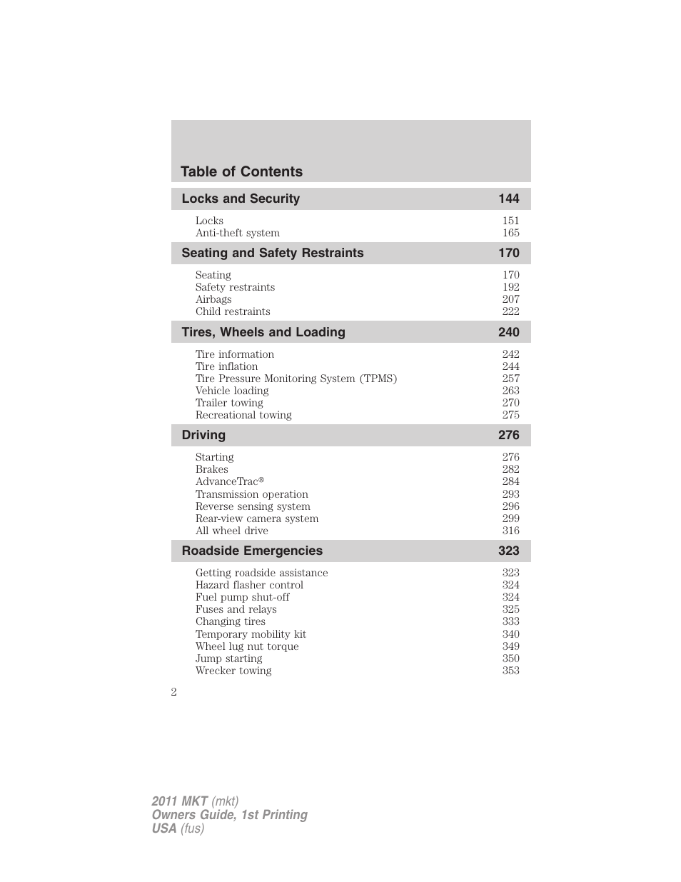 Lincoln 2011 MKT User Manual | Page 2 / 454