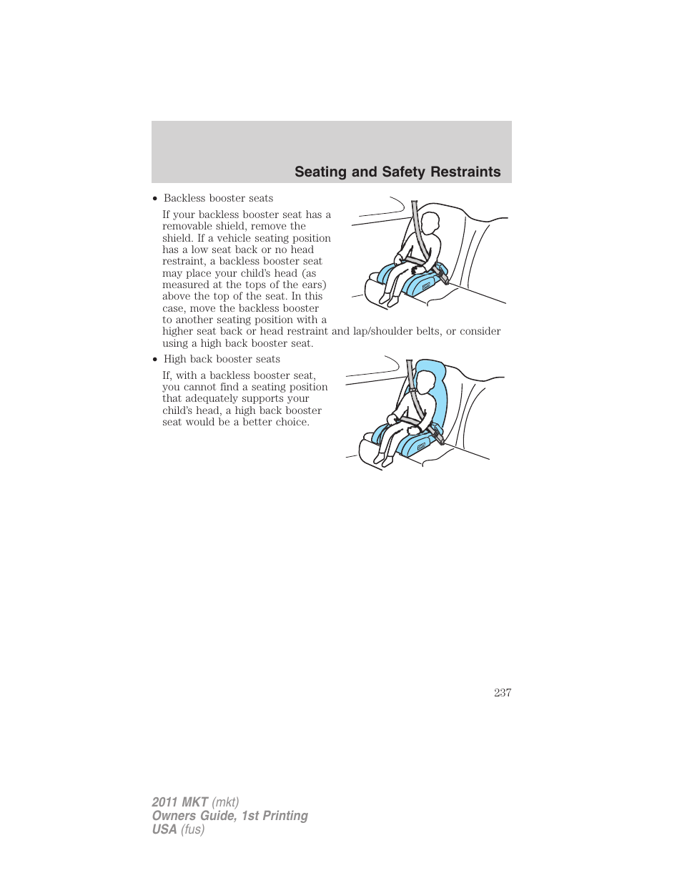 Seating and safety restraints | Lincoln 2011 MKT User Manual | Page 237 / 454