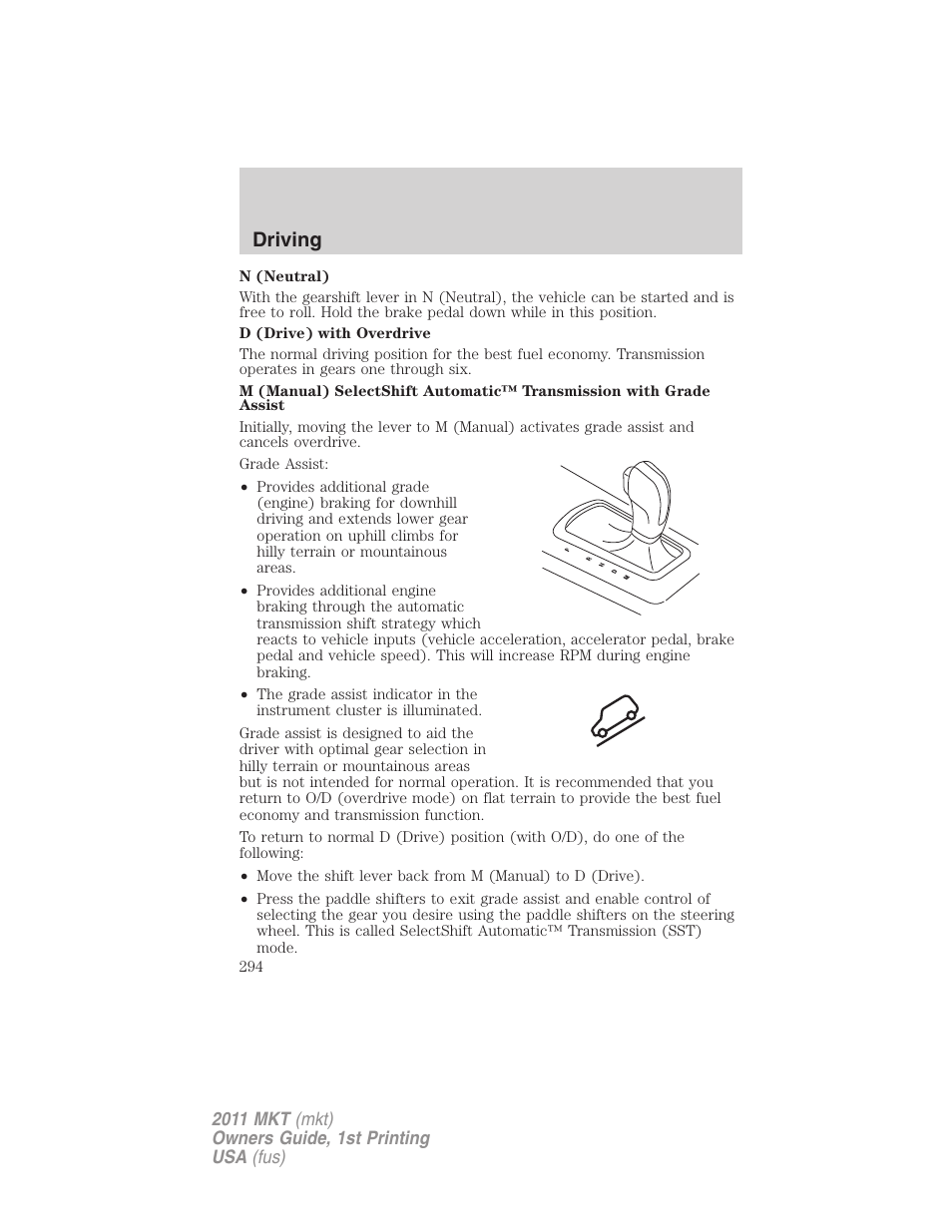 Driving | Lincoln 2011 MKT User Manual | Page 294 / 454