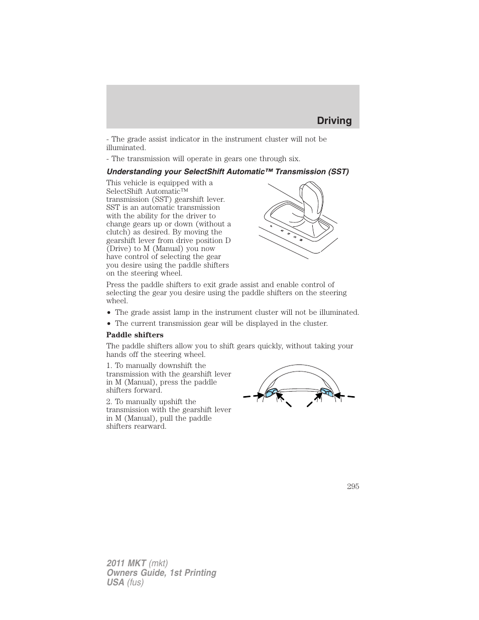 Driving | Lincoln 2011 MKT User Manual | Page 295 / 454