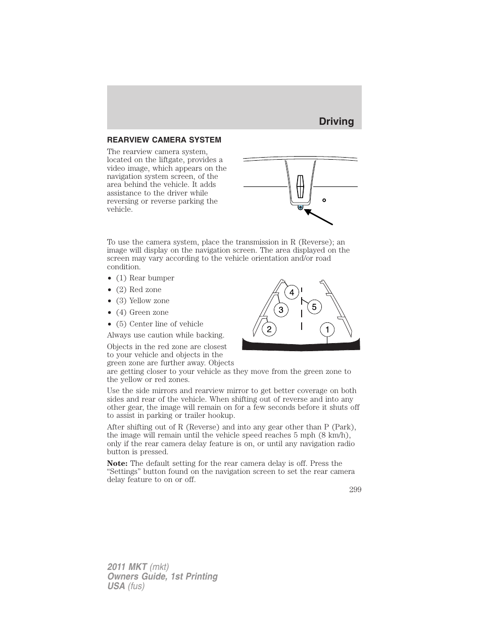 Rearview camera system, Rear-view camera system, Driving | Lincoln 2011 MKT User Manual | Page 299 / 454