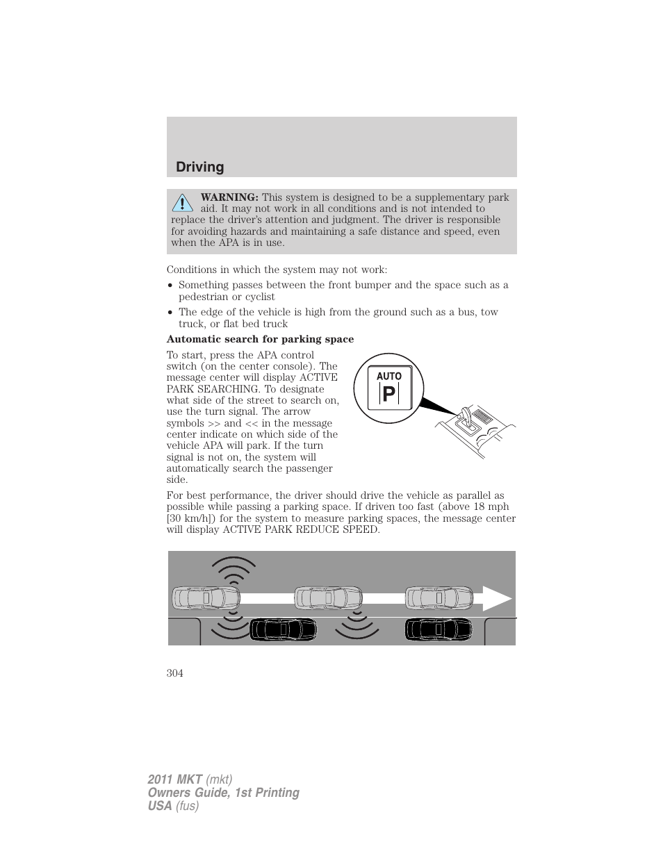 Driving | Lincoln 2011 MKT User Manual | Page 304 / 454