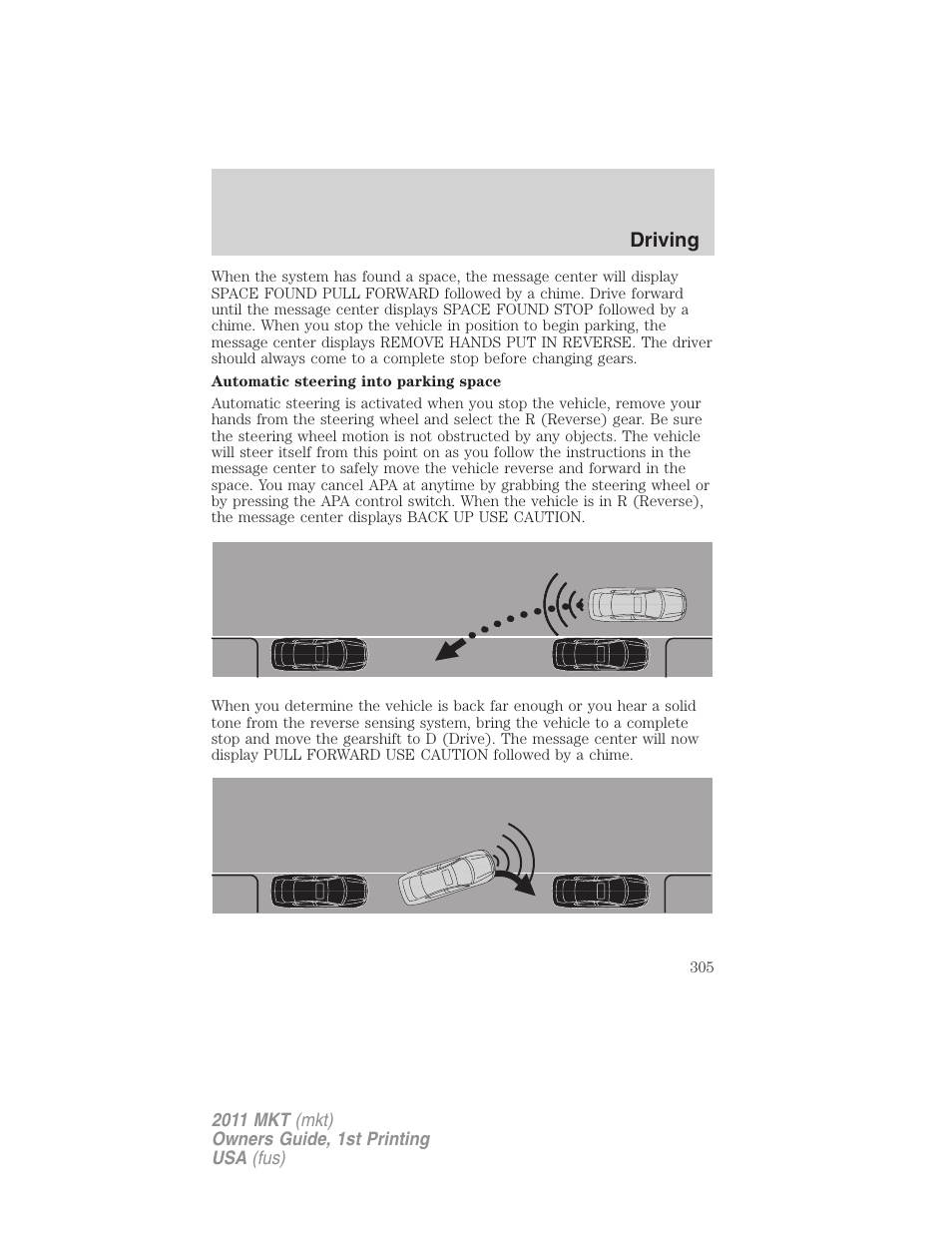 Driving | Lincoln 2011 MKT User Manual | Page 305 / 454