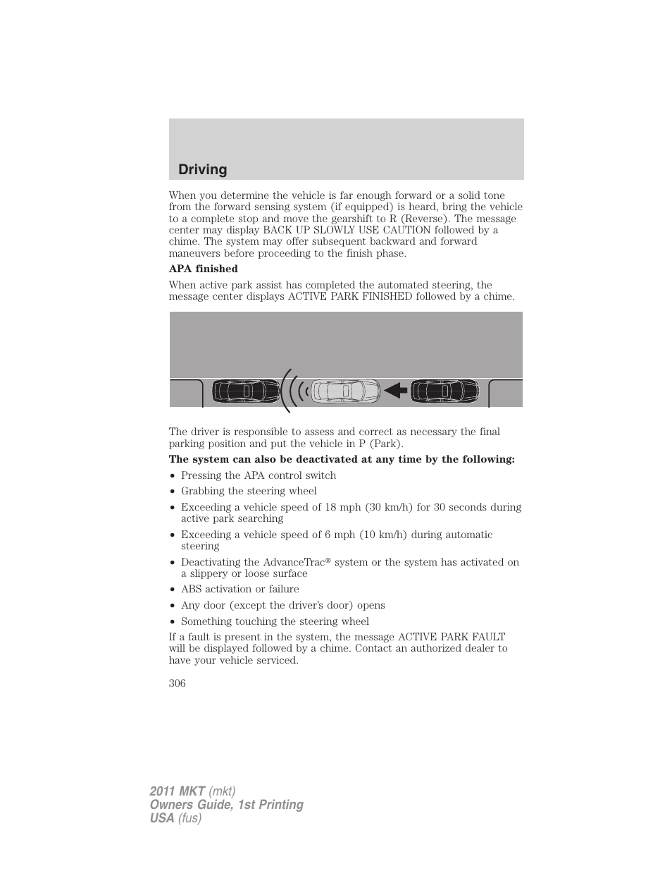 Driving | Lincoln 2011 MKT User Manual | Page 306 / 454