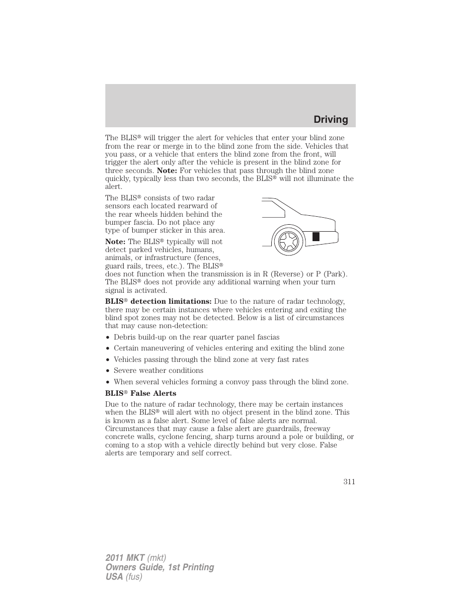 Driving | Lincoln 2011 MKT User Manual | Page 311 / 454