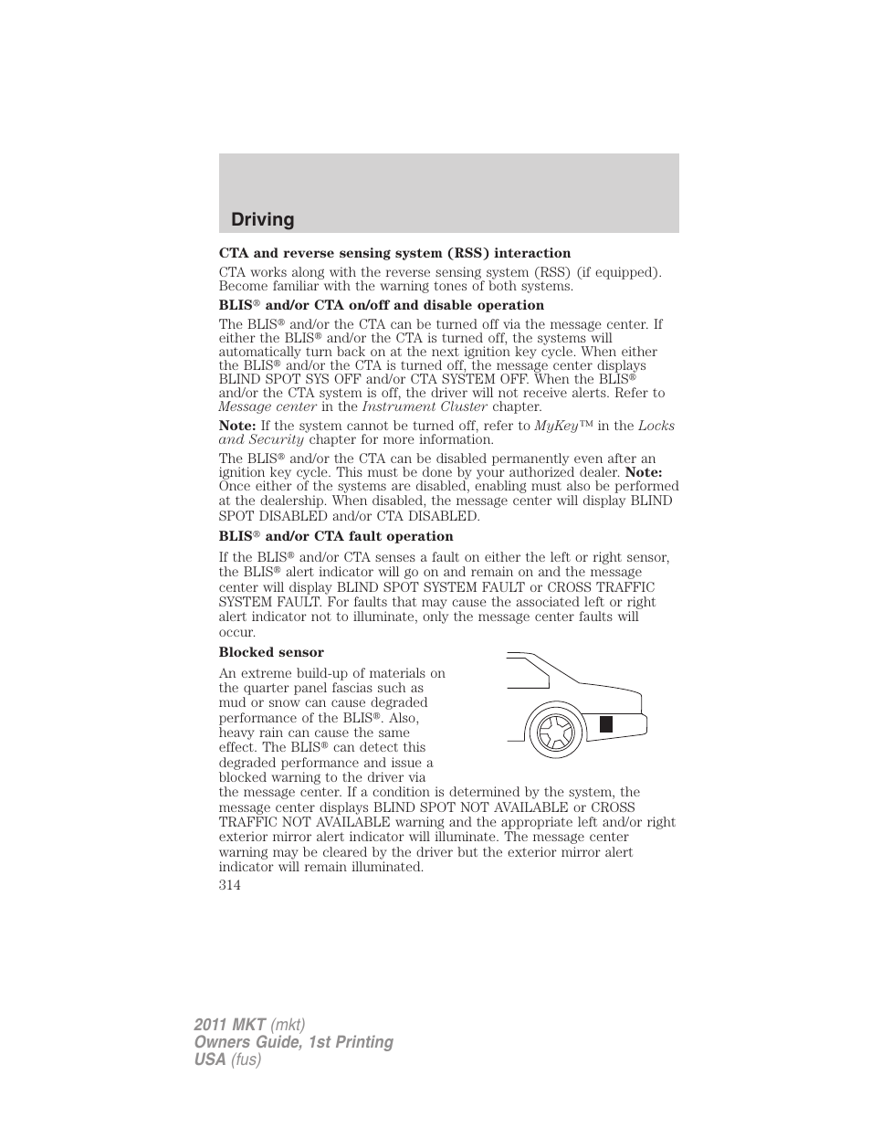 Driving | Lincoln 2011 MKT User Manual | Page 314 / 454