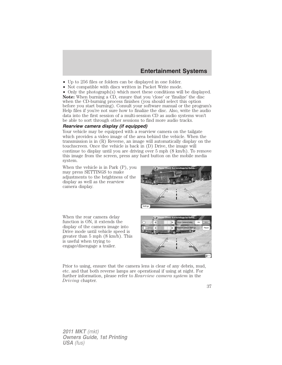 Rearview camera display (if equipped), Entertainment systems | Lincoln 2011 MKT User Manual | Page 37 / 454