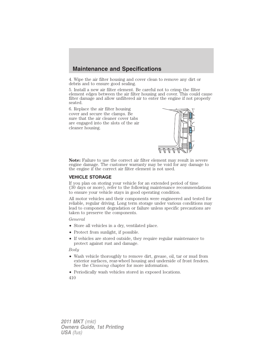 Vehicle storage, Maintenance and specifications | Lincoln 2011 MKT User Manual | Page 410 / 454