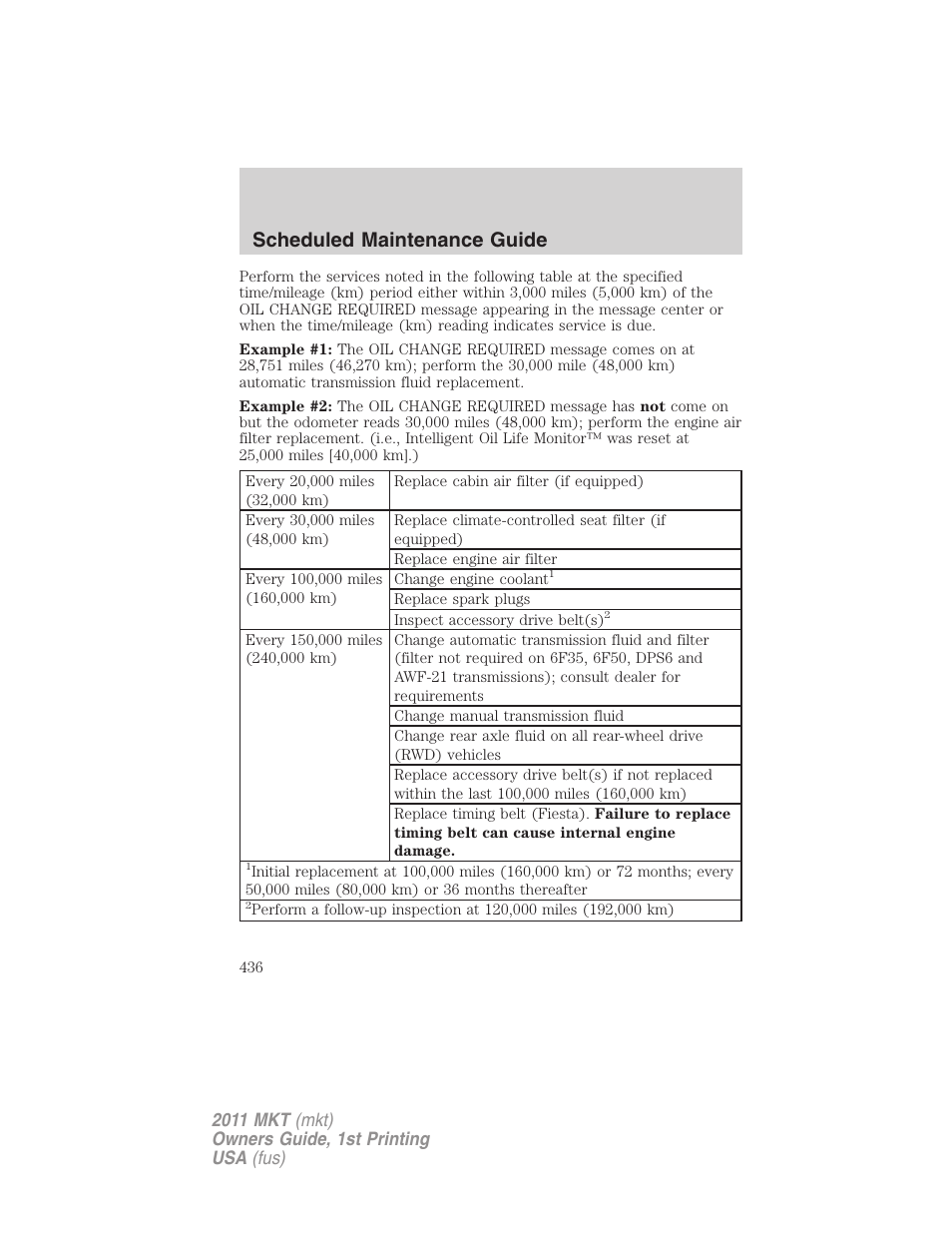 Scheduled maintenance guide | Lincoln 2011 MKT User Manual | Page 436 / 454