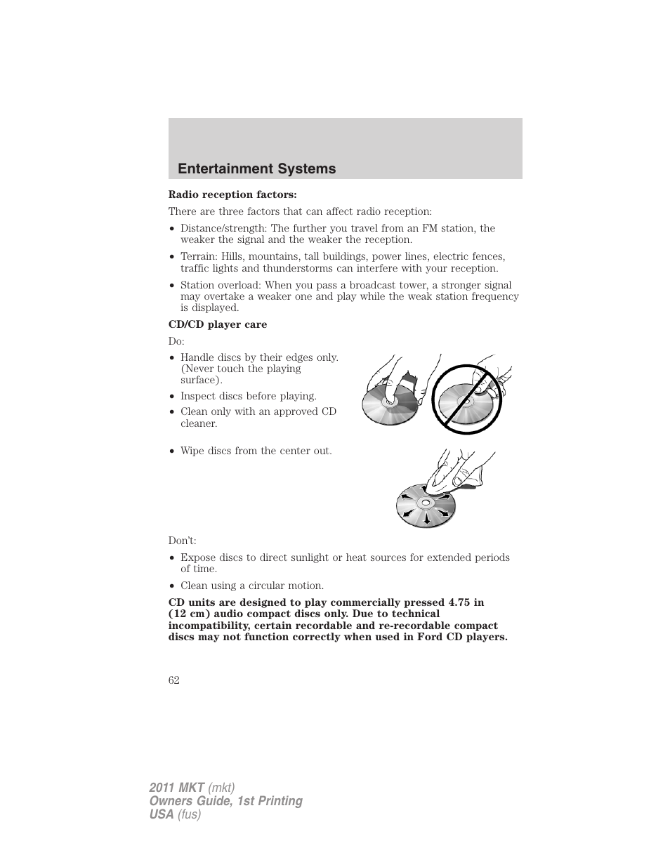 Entertainment systems | Lincoln 2011 MKT User Manual | Page 62 / 454