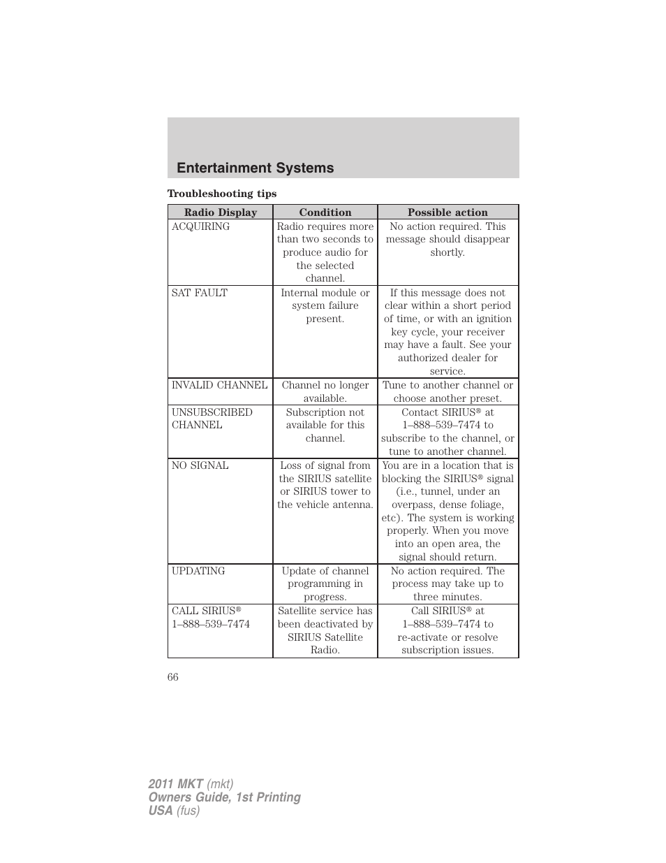 Entertainment systems | Lincoln 2011 MKT User Manual | Page 66 / 454