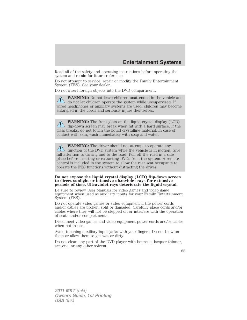 Entertainment systems | Lincoln 2011 MKT User Manual | Page 85 / 454