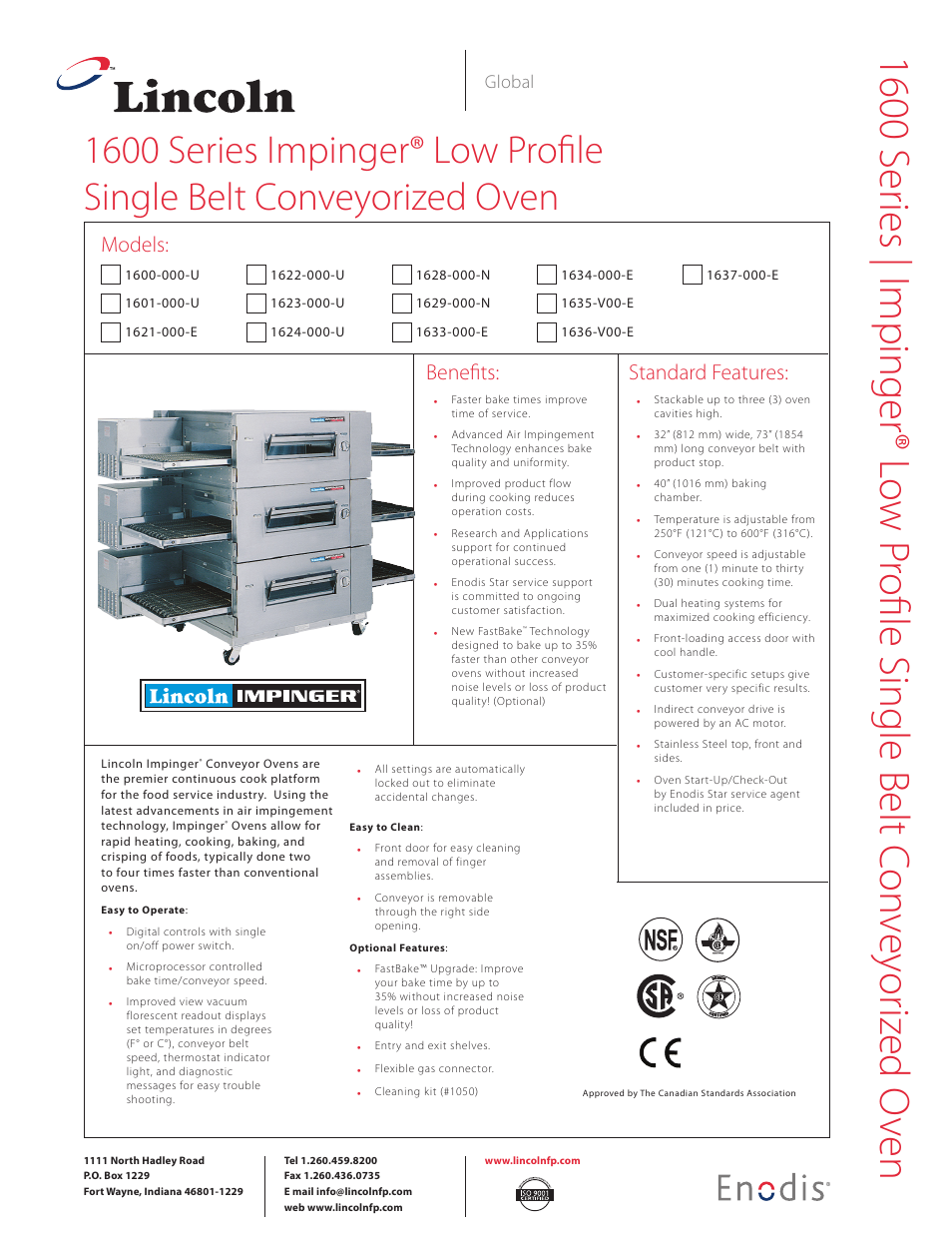 Models, Benefits, Standard features | Lincoln Impinger 1600 Series User Manual | Page 2 / 4