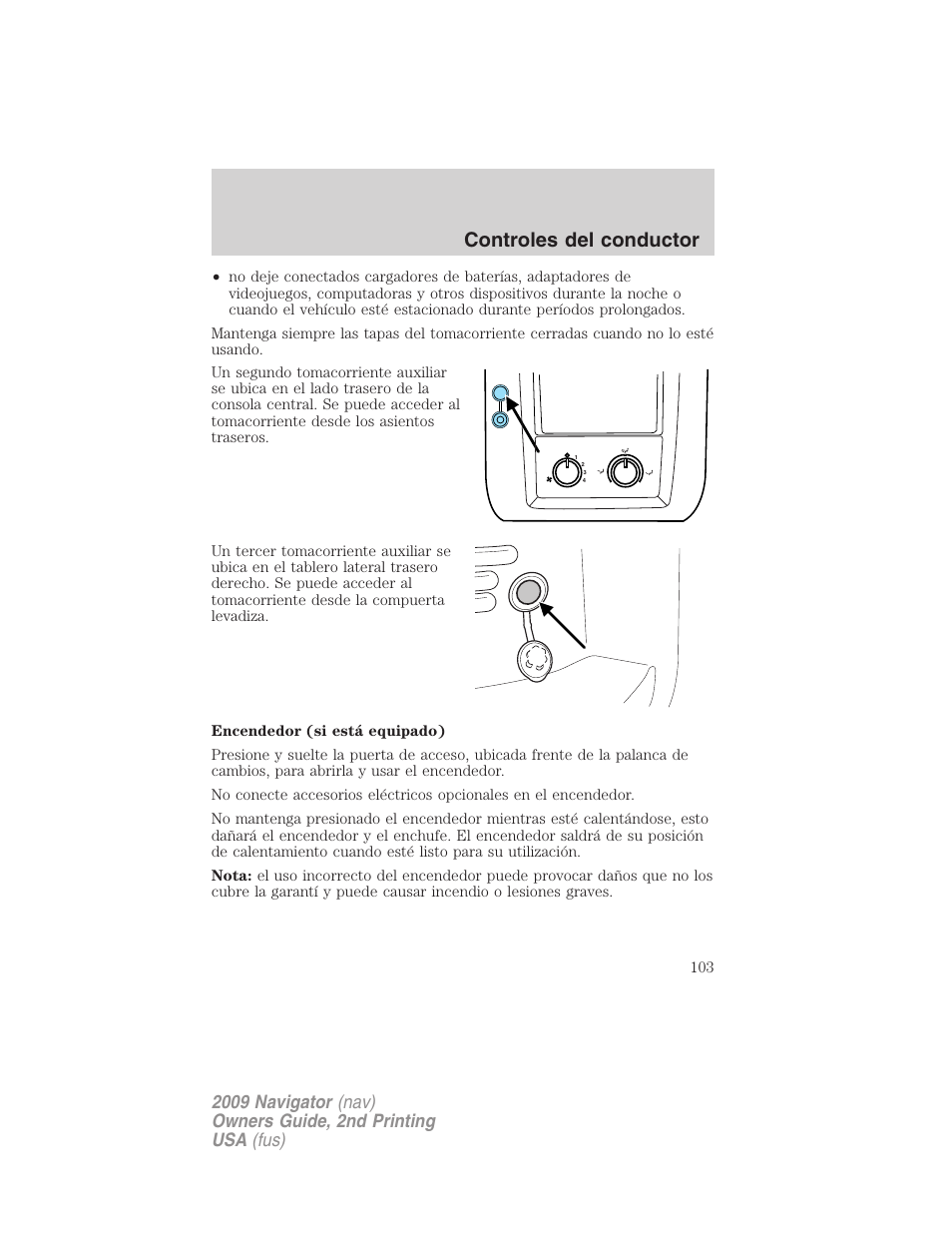 Controles del conductor | Lincoln 2009 Navigator User Manual | Page 103 / 801