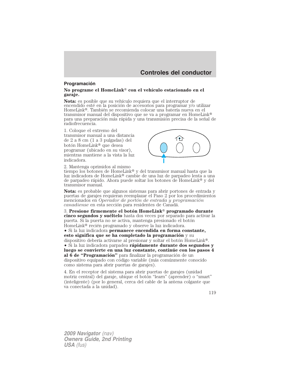 Programación, Controles del conductor | Lincoln 2009 Navigator User Manual | Page 119 / 801