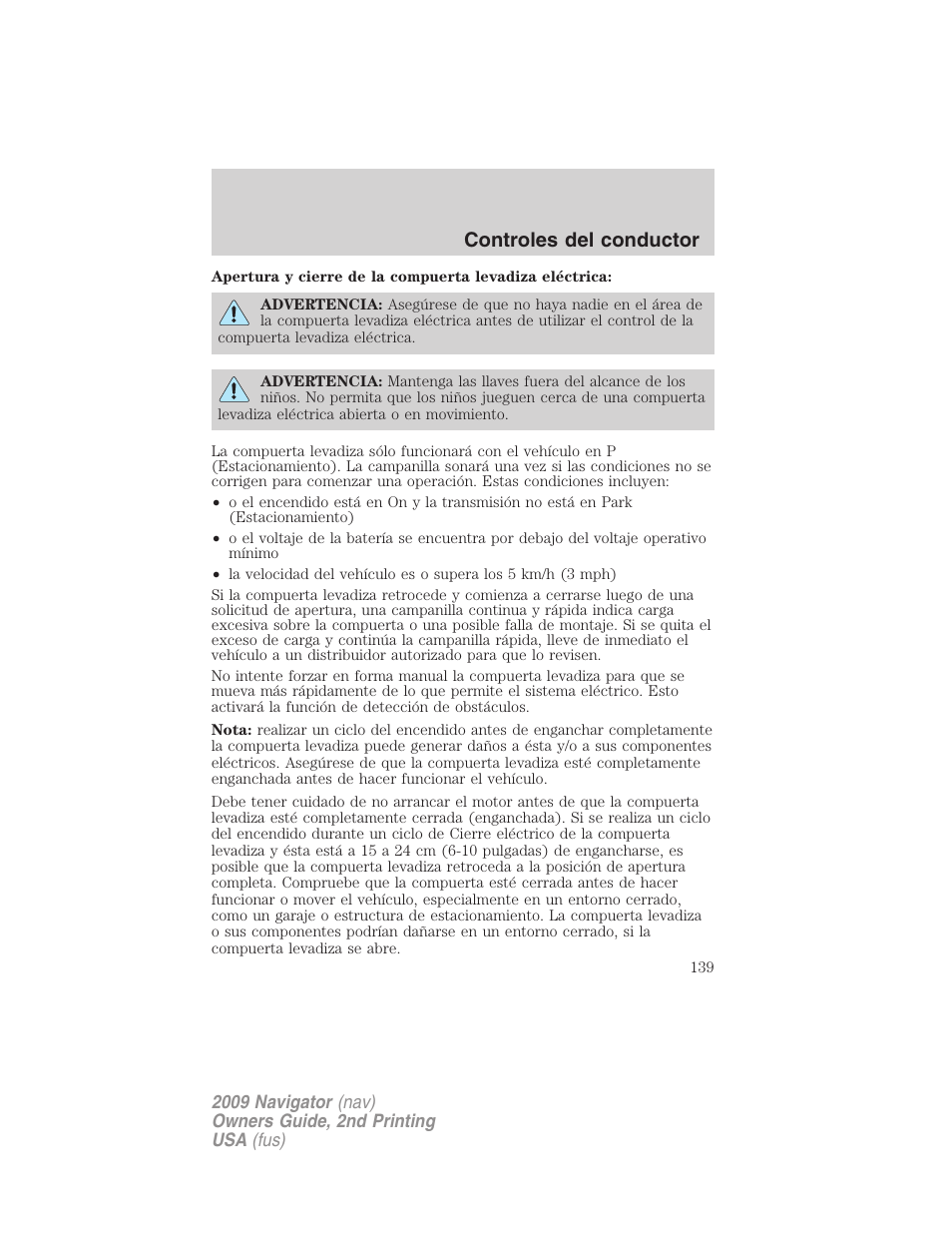 Controles del conductor | Lincoln 2009 Navigator User Manual | Page 139 / 801