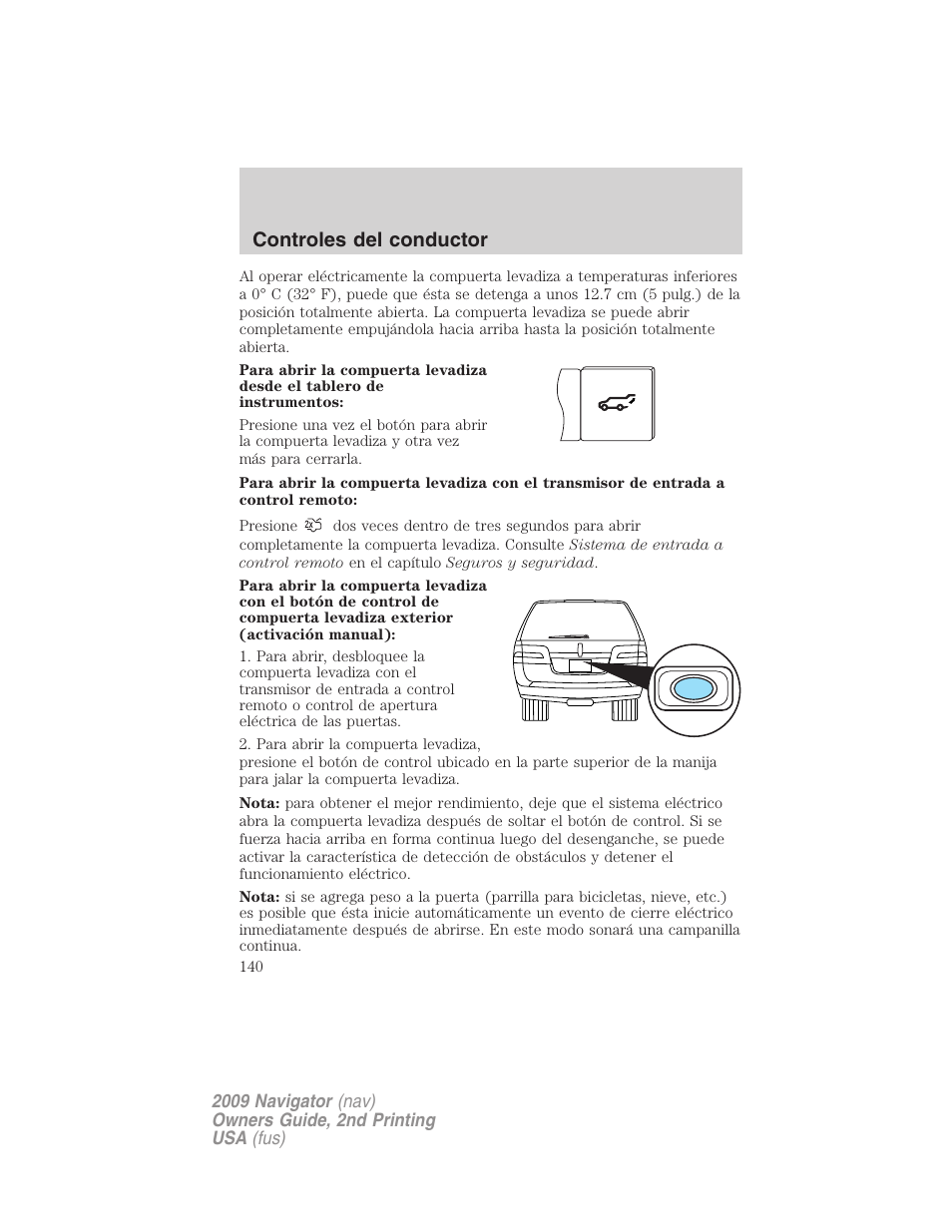 Controles del conductor | Lincoln 2009 Navigator User Manual | Page 140 / 801