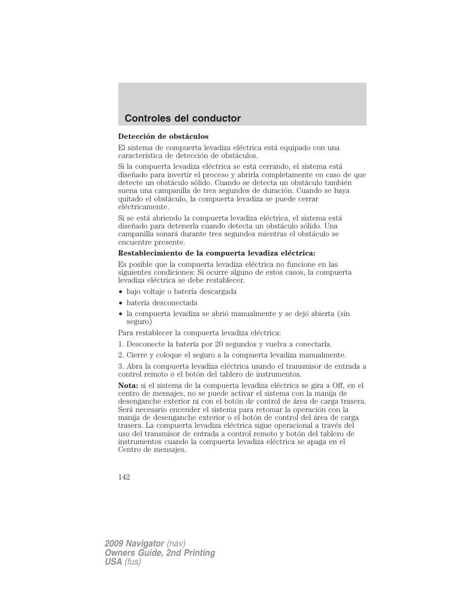 Controles del conductor | Lincoln 2009 Navigator User Manual | Page 142 / 801