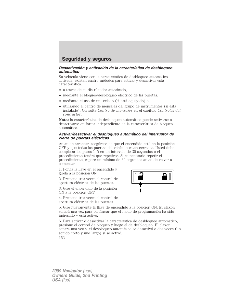 Seguridad y seguros | Lincoln 2009 Navigator User Manual | Page 152 / 801