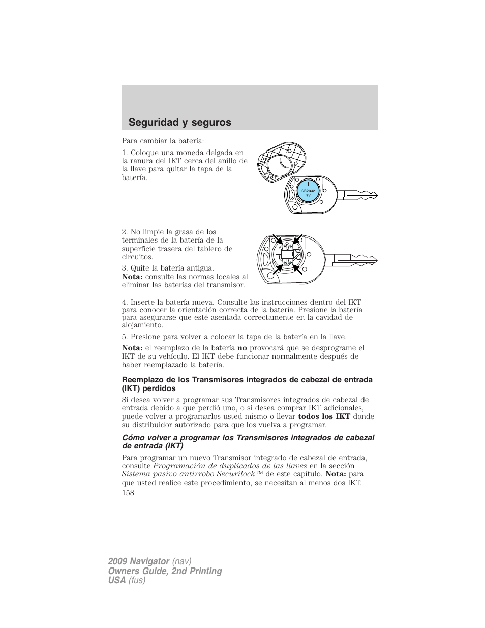 Seguridad y seguros | Lincoln 2009 Navigator User Manual | Page 158 / 801