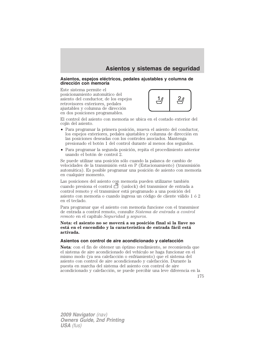 Asientos y sistemas de seguridad | Lincoln 2009 Navigator User Manual | Page 175 / 801