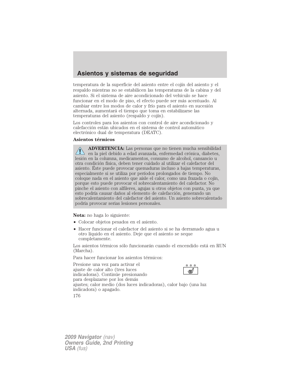 Asientos y sistemas de seguridad | Lincoln 2009 Navigator User Manual | Page 176 / 801