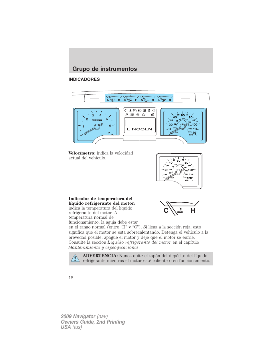 Indicadores, Grupo de instrumentos | Lincoln 2009 Navigator User Manual | Page 18 / 801