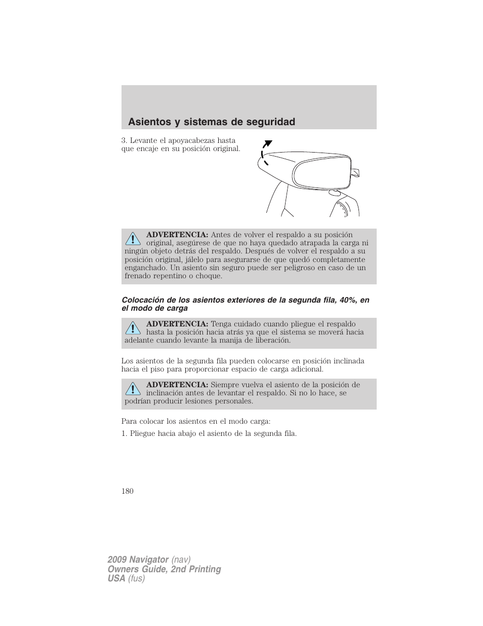 Asientos y sistemas de seguridad | Lincoln 2009 Navigator User Manual | Page 180 / 801