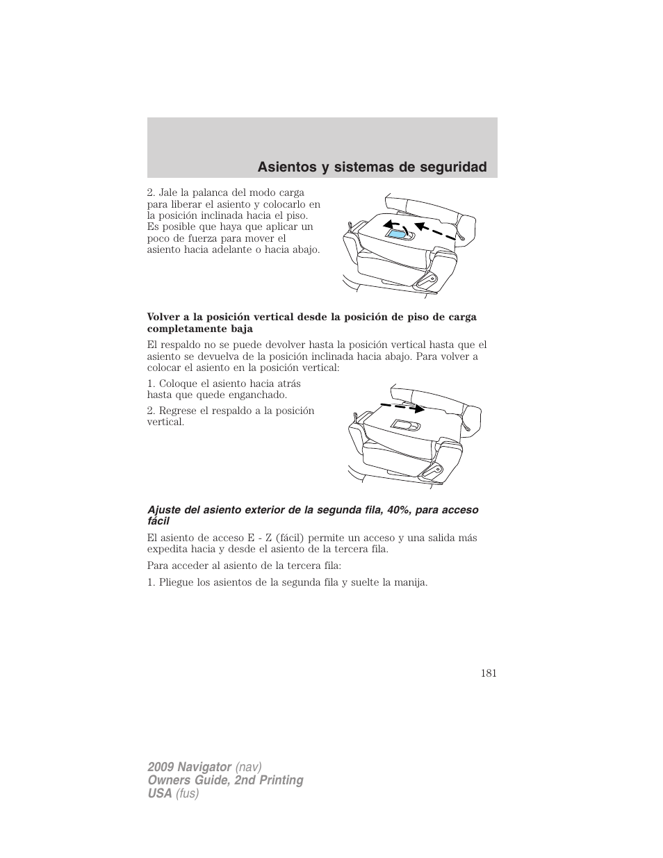 Asientos y sistemas de seguridad | Lincoln 2009 Navigator User Manual | Page 181 / 801