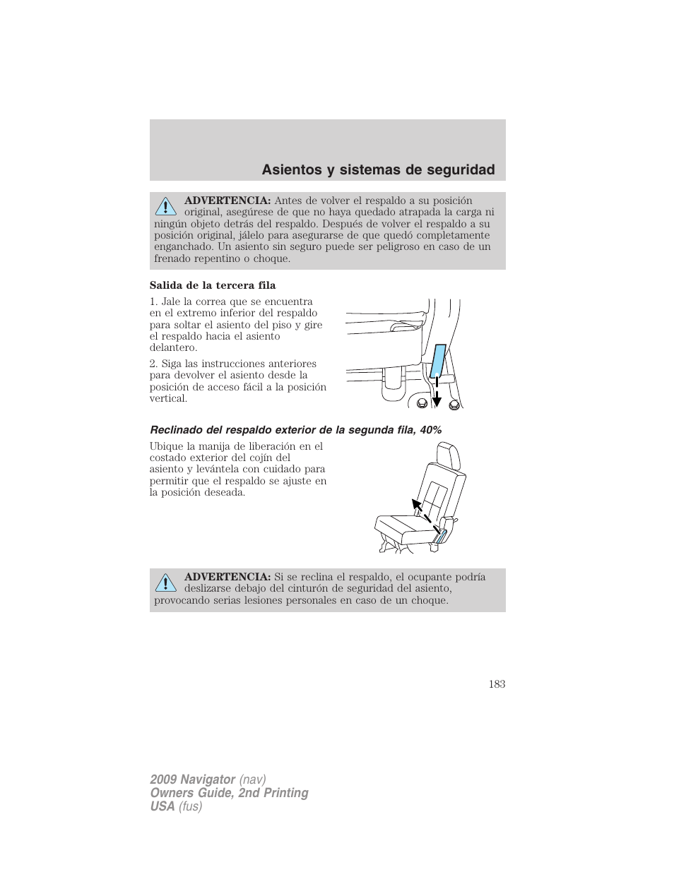 Asientos y sistemas de seguridad | Lincoln 2009 Navigator User Manual | Page 183 / 801