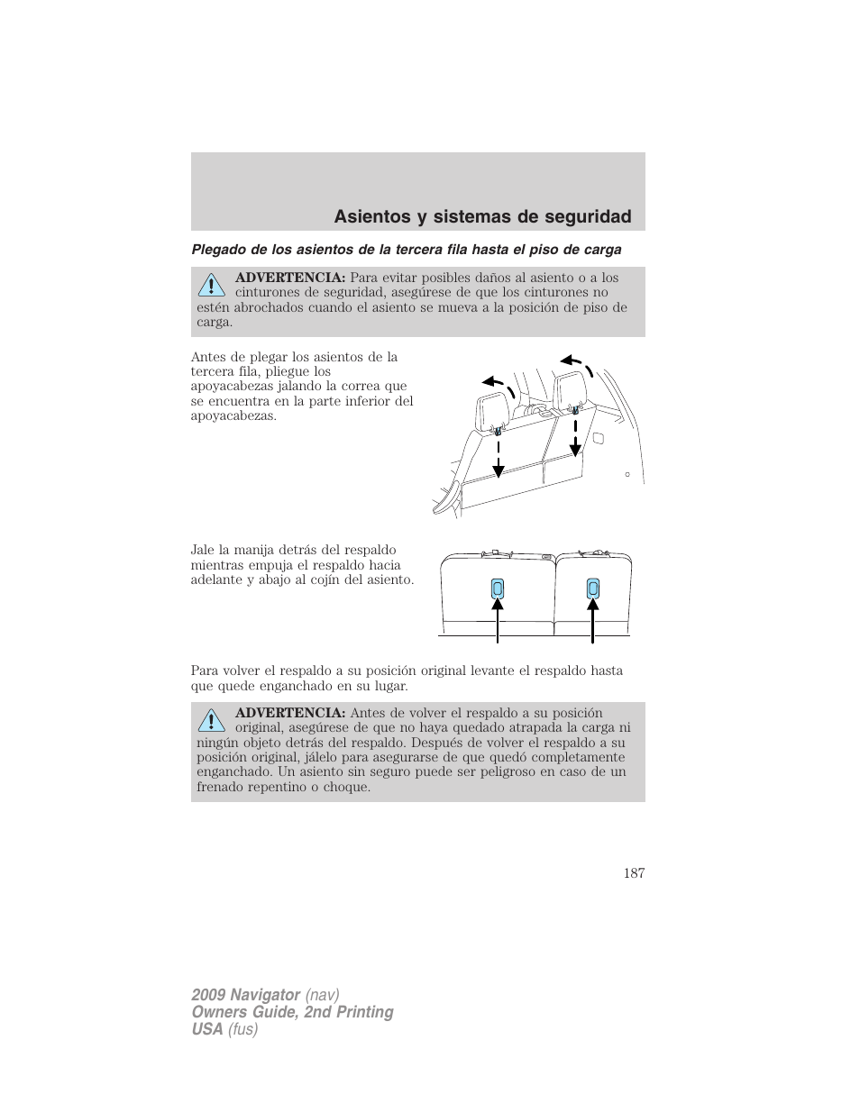 Asientos y sistemas de seguridad | Lincoln 2009 Navigator User Manual | Page 187 / 801