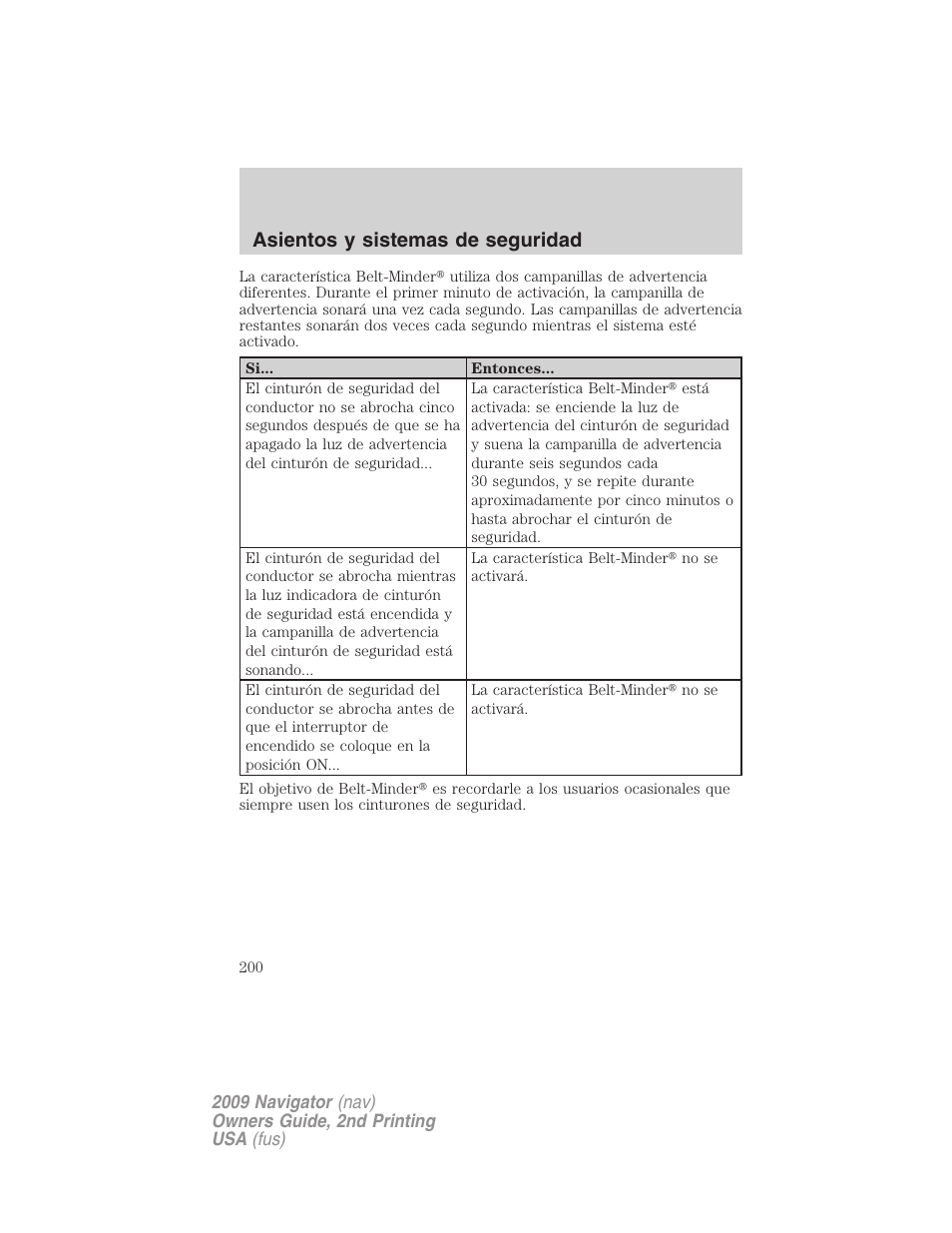 Asientos y sistemas de seguridad | Lincoln 2009 Navigator User Manual | Page 200 / 801