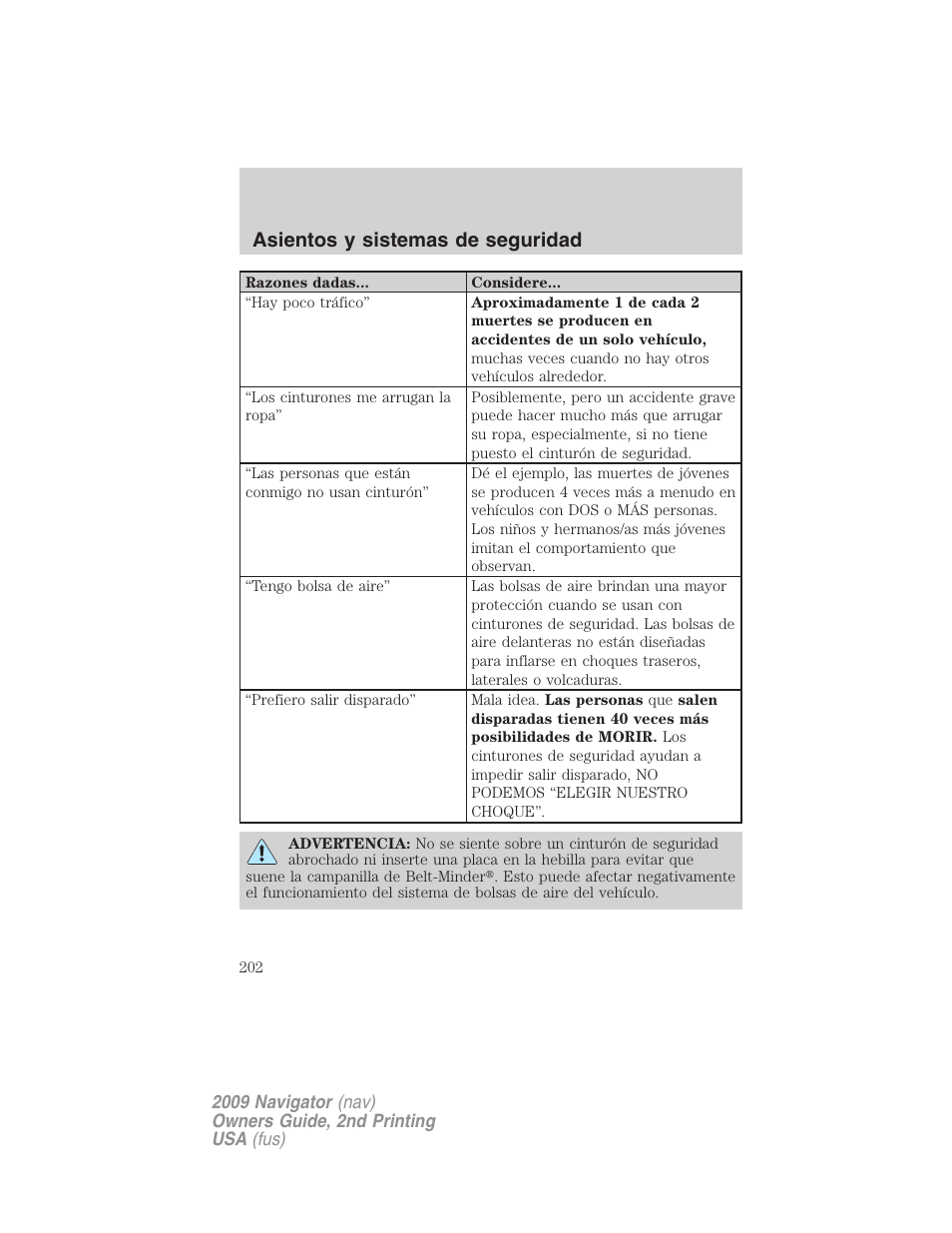 Asientos y sistemas de seguridad | Lincoln 2009 Navigator User Manual | Page 202 / 801