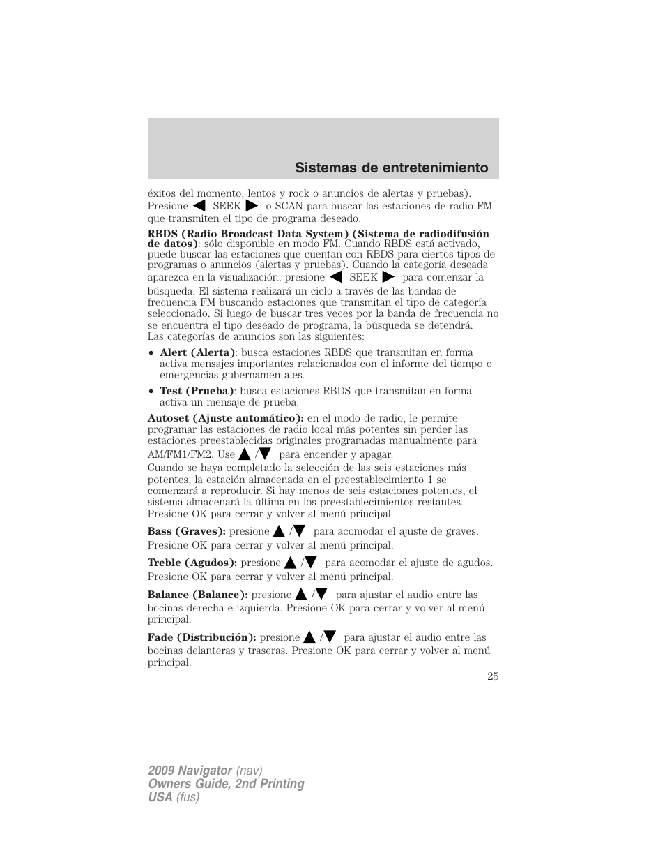 Sistemas de entretenimiento | Lincoln 2009 Navigator User Manual | Page 25 / 801
