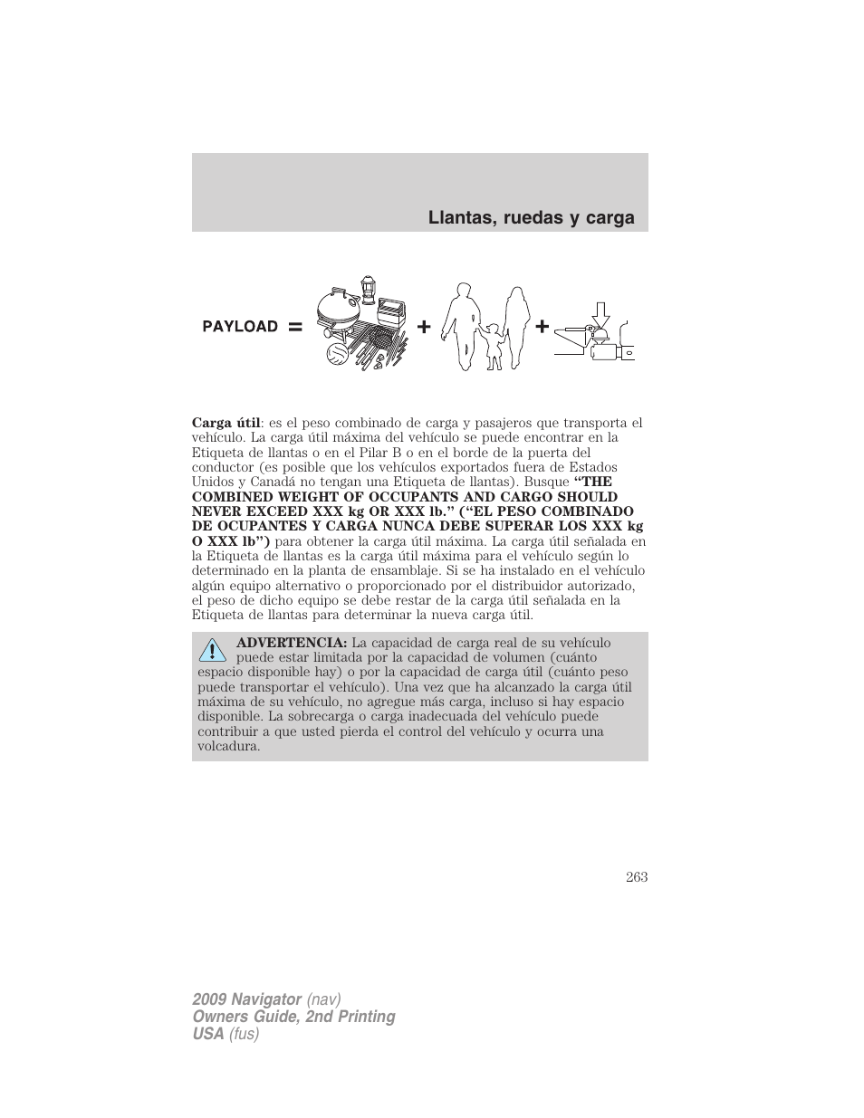 Llantas, ruedas y carga | Lincoln 2009 Navigator User Manual | Page 263 / 801