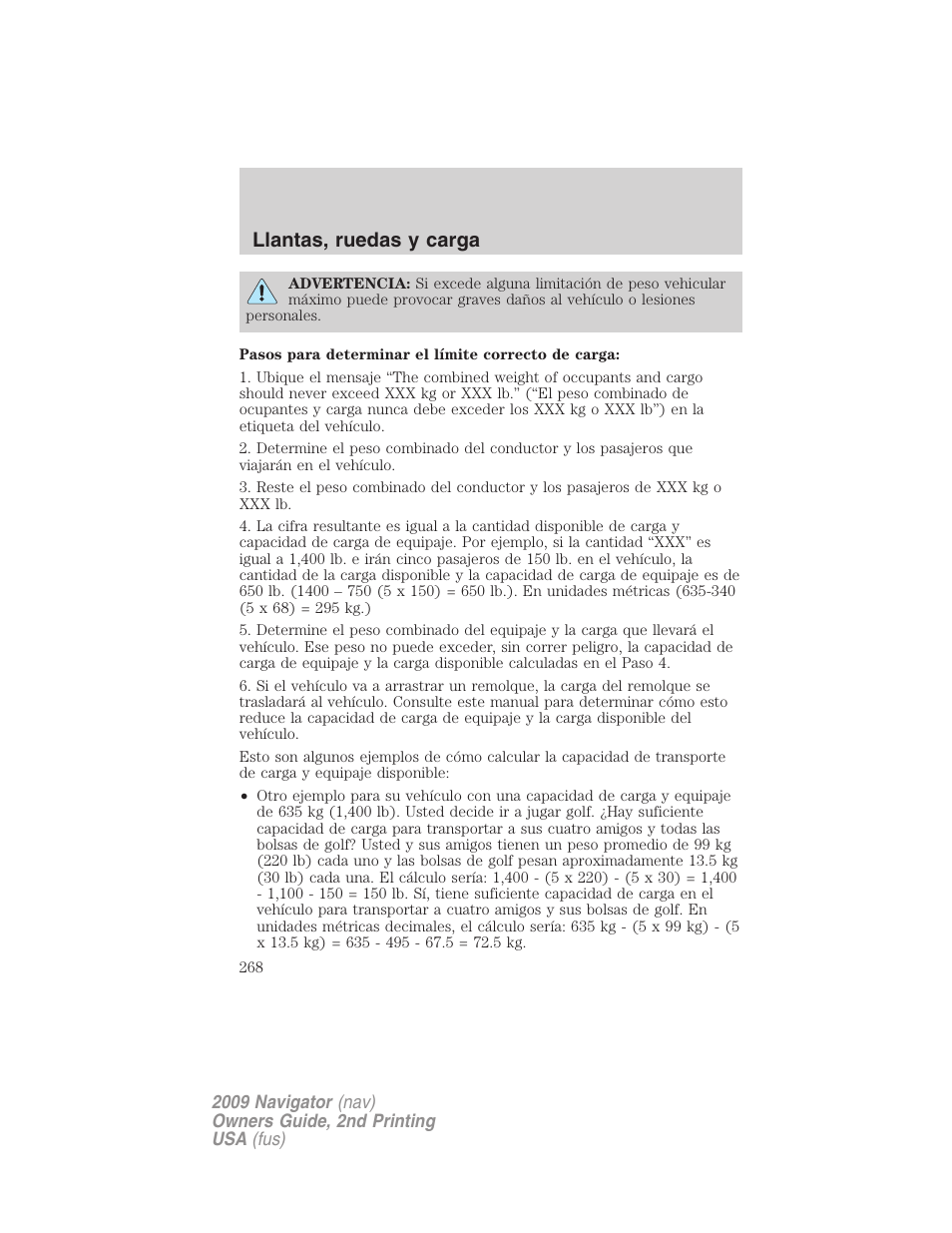 Llantas, ruedas y carga | Lincoln 2009 Navigator User Manual | Page 268 / 801