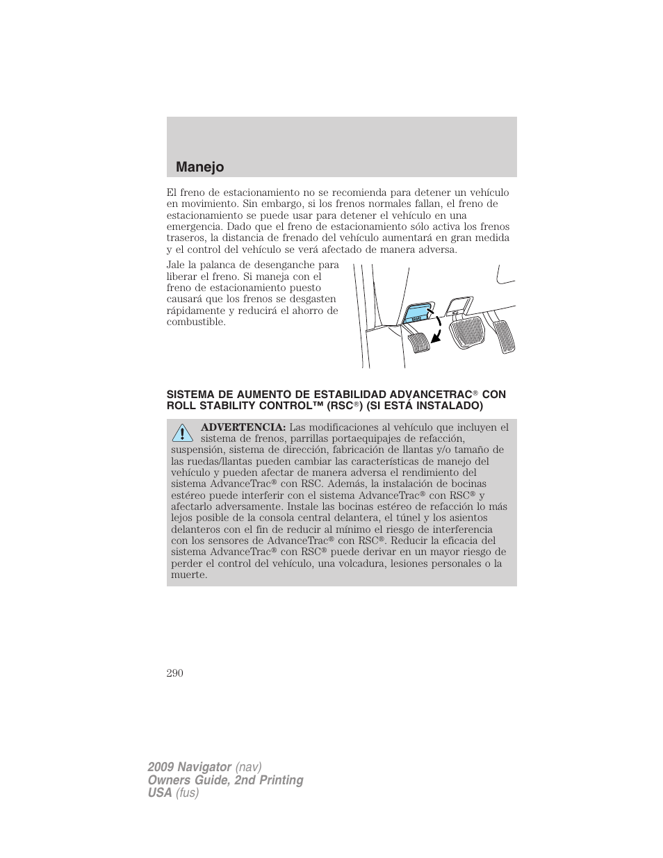 Advancetrac, Manejo | Lincoln 2009 Navigator User Manual | Page 290 / 801