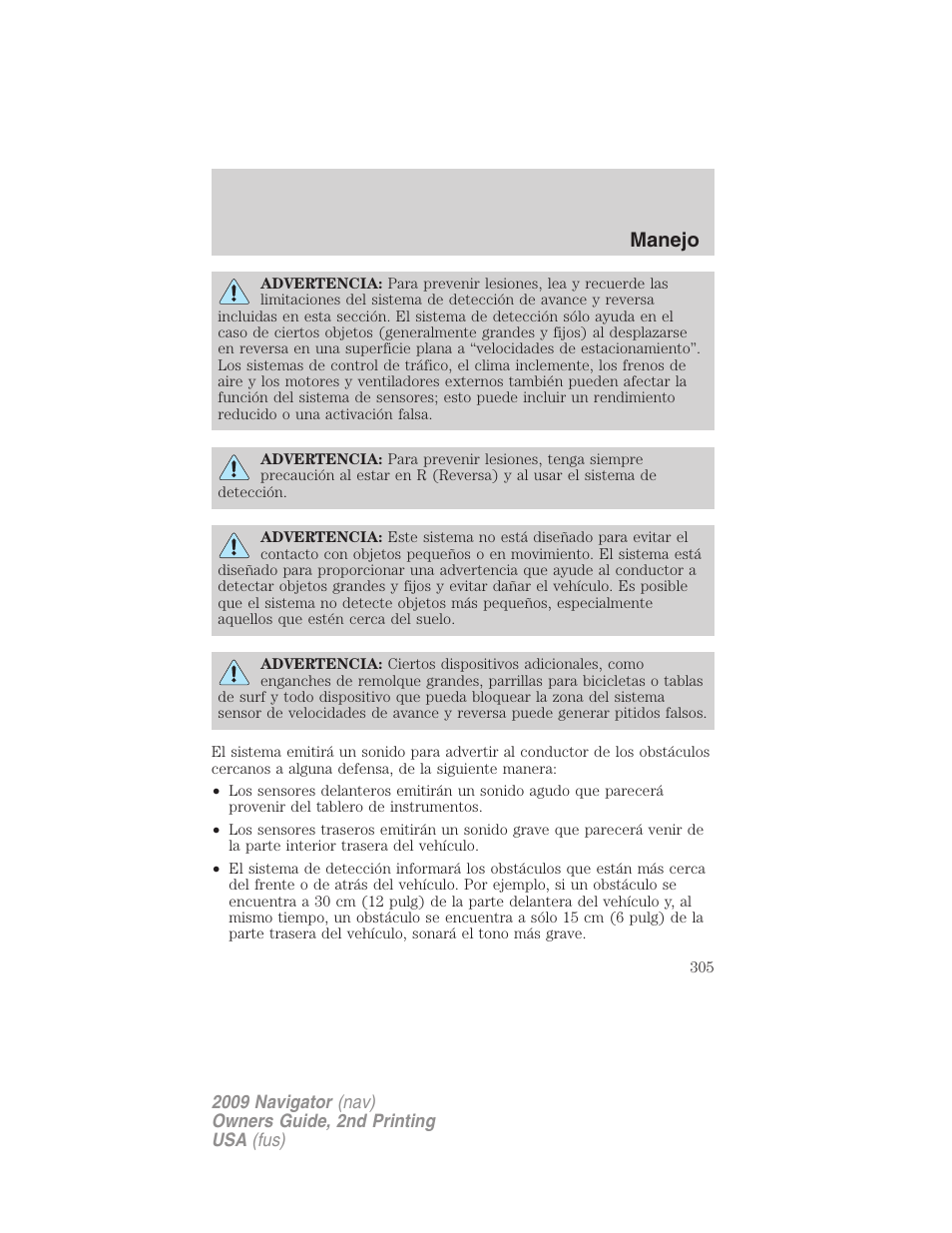 Manejo | Lincoln 2009 Navigator User Manual | Page 305 / 801