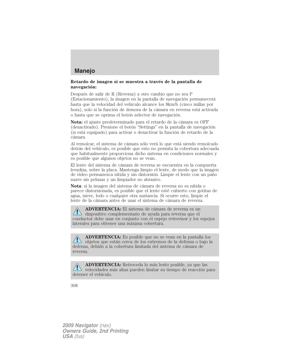 Manejo | Lincoln 2009 Navigator User Manual | Page 308 / 801