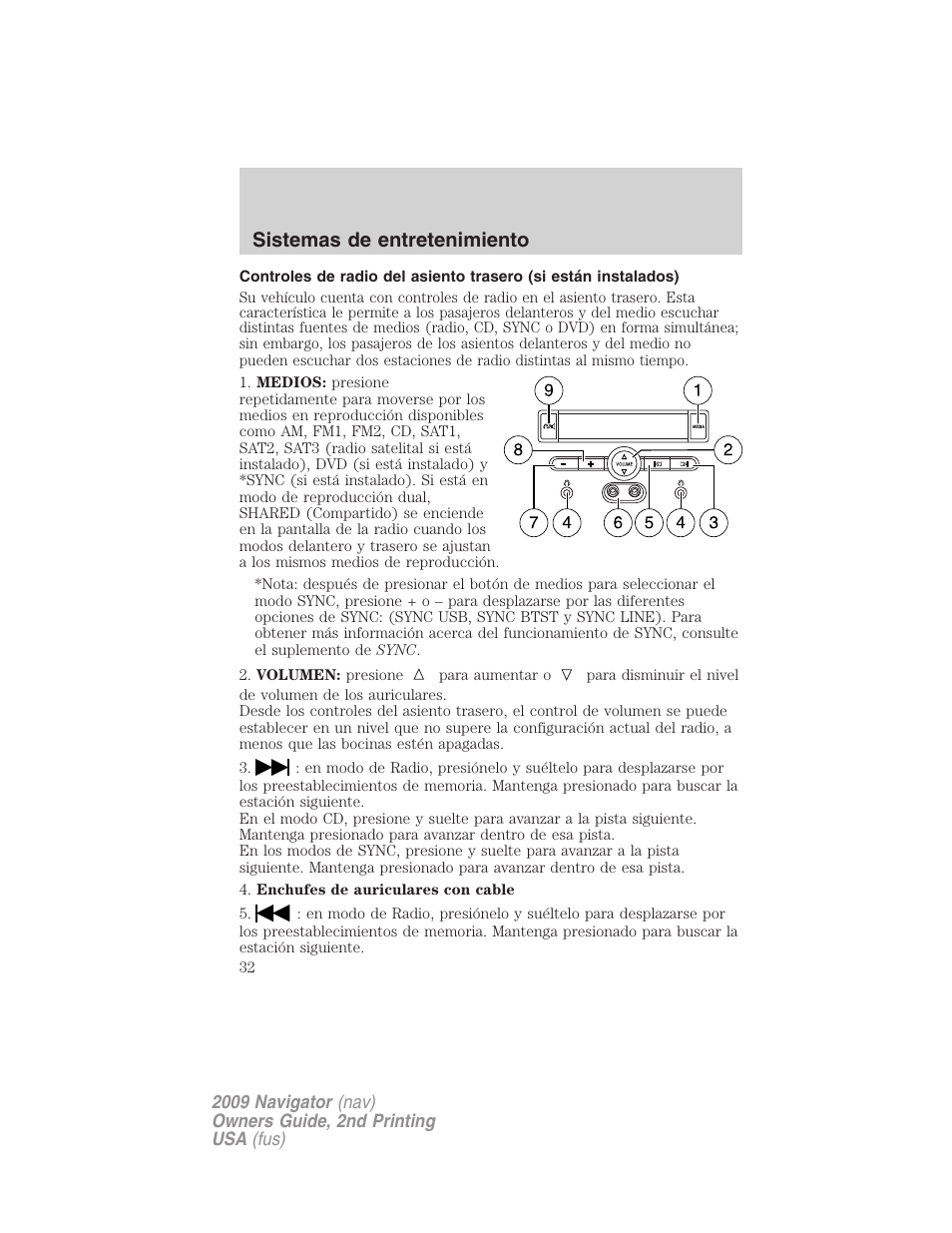 Controles de asientos traseros, Sistemas de entretenimiento | Lincoln 2009 Navigator User Manual | Page 32 / 801