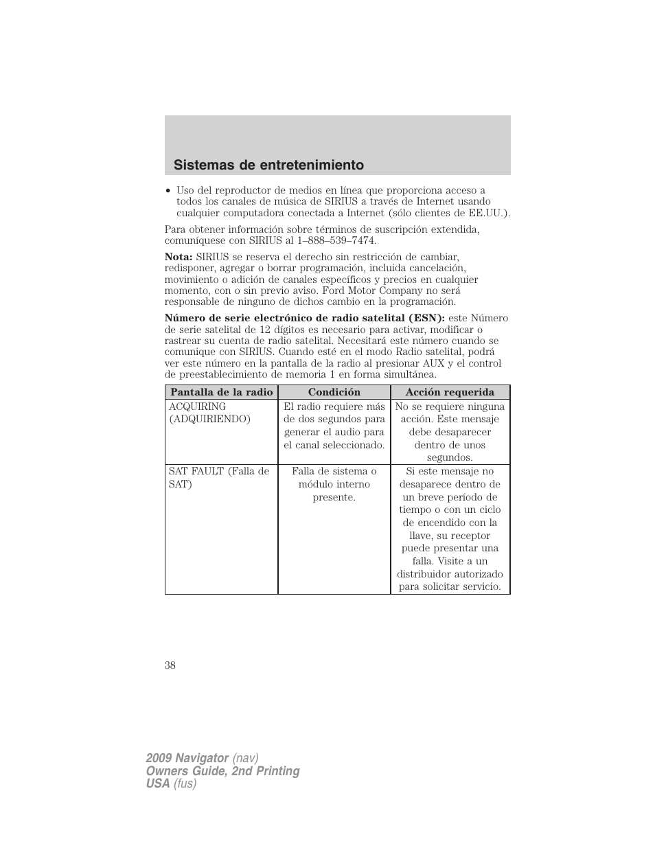 Sistemas de entretenimiento | Lincoln 2009 Navigator User Manual | Page 38 / 801