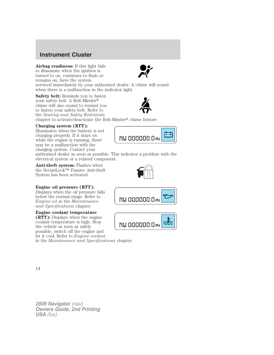 Instrument cluster | Lincoln 2009 Navigator User Manual | Page 438 / 801